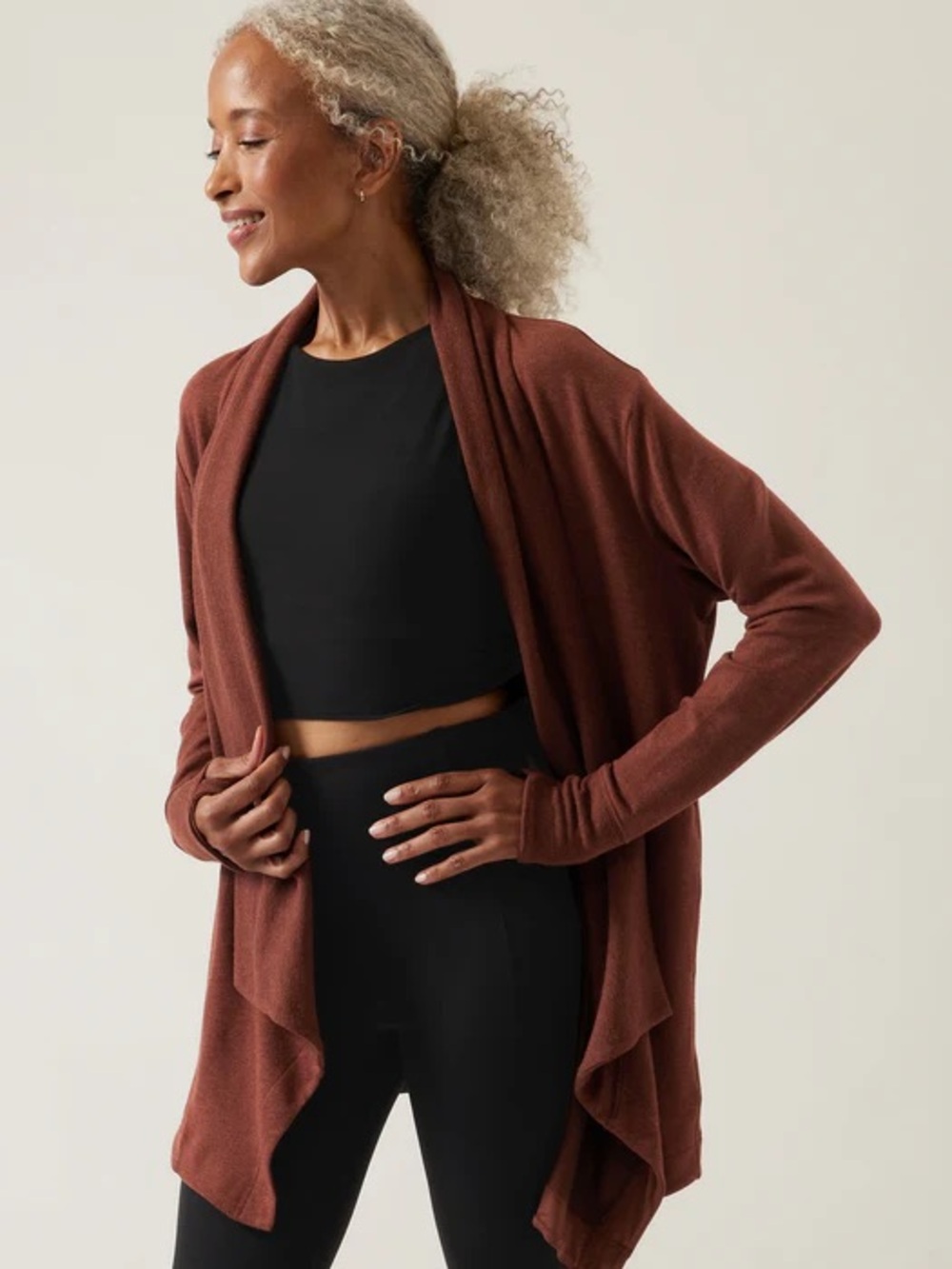 Athleta Mahogany Pockets Nirvana Prayanara Restore Wrap Cardigan